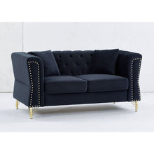 Carregar imagem no visualizador da galeria, 3-seater + 2-seater Combination Sofa Tufted Couch with Rolled Arms and Nailhead for Living Room, Bedroom, Office, Apartment, four pillows
