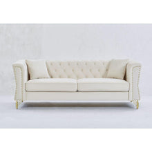 Carregar imagem no visualizador da galeria, 3-seater + 2-seater Combination Sofa Tufted Couch with Rolled Arms and Nailhead for Living Room, Bedroom, Office, Apartment, four pillows

