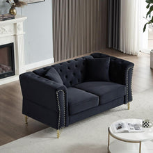 Carregar imagem no visualizador da galeria, 3-seater + 2-seater Combination Sofa Tufted Couch with Rolled Arms and Nailhead for Living Room, Bedroom, Office, Apartment, four pillows
