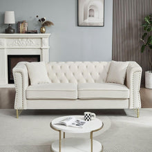 Carregar imagem no visualizador da galeria, 3-seater + 2-seater Combination Sofa Tufted Couch with Rolled Arms and Nailhead for Living Room, Bedroom, Office, Apartment, four pillows
