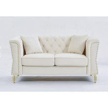 Carregar imagem no visualizador da galeria, 3-seater + 2-seater Combination Sofa Tufted Couch with Rolled Arms and Nailhead for Living Room, Bedroom, Office, Apartment, four pillows
