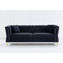 Carregar imagem no visualizador da galeria, 3-seater + 2-seater Combination Sofa Tufted Couch with Rolled Arms and Nailhead for Living Room, Bedroom, Office, Apartment, four pillows
