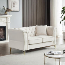 Carregar imagem no visualizador da galeria, 3-seater + 2-seater Combination Sofa Tufted Couch with Rolled Arms and Nailhead for Living Room, Bedroom, Office, Apartment, four pillows
