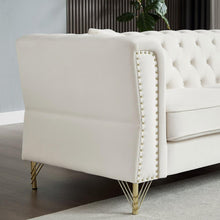 Carregar imagem no visualizador da galeria, 3-seater + 2-seater Combination Sofa Tufted Couch with Rolled Arms and Nailhead for Living Room, Bedroom, Office, Apartment, four pillows
