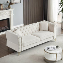 Carregar imagem no visualizador da galeria, 3-seater + 2-seater Combination Sofa Tufted Couch with Rolled Arms and Nailhead for Living Room, Bedroom, Office, Apartment, four pillows
