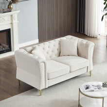 Carregar imagem no visualizador da galeria, 3-seater + 2-seater Combination Sofa Tufted Couch with Rolled Arms and Nailhead for Living Room, Bedroom, Office, Apartment, four pillows
