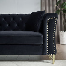 Carregar imagem no visualizador da galeria, 3-seater + 2-seater Combination Sofa Tufted Couch with Rolled Arms and Nailhead for Living Room, Bedroom, Office, Apartment, four pillows
