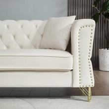 Carregar imagem no visualizador da galeria, 3-seater + 2-seater Combination Sofa Tufted Couch with Rolled Arms and Nailhead for Living Room, Bedroom, Office, Apartment, four pillows
