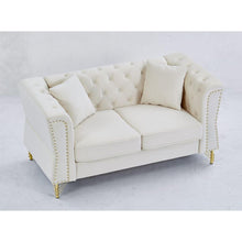 Carregar imagem no visualizador da galeria, 3-seater + 2-seater Combination Sofa Tufted Couch with Rolled Arms and Nailhead for Living Room, Bedroom, Office, Apartment, four pillows

