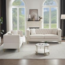 Carregar imagem no visualizador da galeria, 3-seater + 2-seater Combination Sofa Tufted Couch with Rolled Arms and Nailhead for Living Room, Bedroom, Office, Apartment, four pillows
