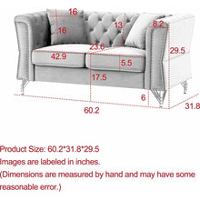Carregar imagem no visualizador da galeria, 3-seater + 2-seater Combination Sofa Tufted Couch with Rolled Arms and Nailhead for Living Room, Bedroom, Office, Apartment, four pillows
