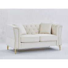 Carregar imagem no visualizador da galeria, 3-seater + 2-seater Combination Sofa Tufted Couch with Rolled Arms and Nailhead for Living Room, Bedroom, Office, Apartment, four pillows
