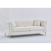 Carregar imagem no visualizador da galeria, 3-seater + 2-seater Combination Sofa Tufted Couch with Rolled Arms and Nailhead for Living Room, Bedroom, Office, Apartment, four pillows

