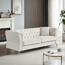 Carregar imagem no visualizador da galeria, 3-seater + 2-seater Combination Sofa Tufted Couch with Rolled Arms and Nailhead for Living Room, Bedroom, Office, Apartment, four pillows
