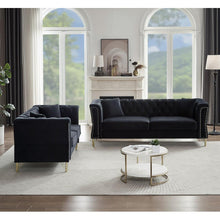Carregar imagem no visualizador da galeria, 3-seater + 2-seater Combination Sofa Tufted Couch with Rolled Arms and Nailhead for Living Room, Bedroom, Office, Apartment, four pillows
