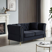 Carregar imagem no visualizador da galeria, 3-seater + 2-seater Combination Sofa Tufted Couch with Rolled Arms and Nailhead for Living Room, Bedroom, Office, Apartment, four pillows
