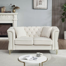 Carregar imagem no visualizador da galeria, 3-seater + 2-seater Combination Sofa Tufted Couch with Rolled Arms and Nailhead for Living Room, Bedroom, Office, Apartment, four pillows
