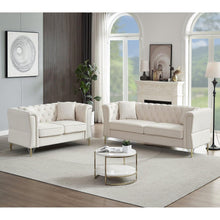 Carregar imagem no visualizador da galeria, 3-seater + 2-seater Combination Sofa Tufted Couch with Rolled Arms and Nailhead for Living Room, Bedroom, Office, Apartment, four pillows
