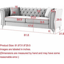Carregar imagem no visualizador da galeria, 3-seater + 2-seater Combination Sofa Tufted Couch with Rolled Arms and Nailhead for Living Room, Bedroom, Office, Apartment, four pillows
