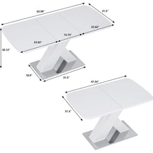Load image into Gallery viewer, Modern Square Dining Table, Stretchable, White Table Top+MDF X-Shape Table Leg with Metal Base
