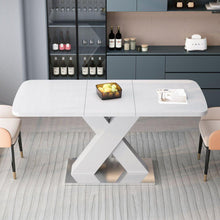 Load image into Gallery viewer, Modern Square Dining Table, Stretchable, White Table Top+MDF X-Shape Table Leg with Metal Base
