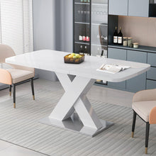 Load image into Gallery viewer, Modern Square Dining Table, Stretchable, White Table Top+MDF X-Shape Table Leg with Metal Base
