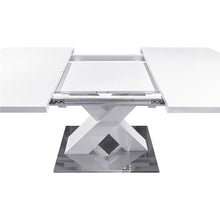 Load image into Gallery viewer, Modern Square Dining Table, Stretchable, White Table Top+MDF X-Shape Table Leg with Metal Base
