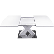 Load image into Gallery viewer, Modern Square Dining Table, Stretchable, White Table Top+MDF X-Shape Table Leg with Metal Base

