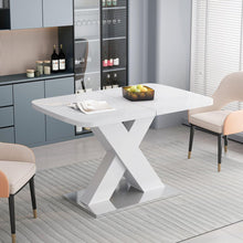 Load image into Gallery viewer, Modern Square Dining Table, Stretchable, White Table Top+MDF X-Shape Table Leg with Metal Base
