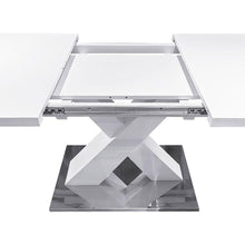 Load image into Gallery viewer, Modern Square Dining Table, Stretchable, White Table Top+MDF X-Shape Table Leg with Metal Base
