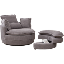 Load image into Gallery viewer, 38&quot;W Oversized Swivel Chair with moon storage ottoman for Living Room, Modern Accent Round Loveseat Circle Swivel Barrel Chairs for Bedroom Cuddle Sofa Chair Lounger Armchair, 4 Pillows,CORDUROY
