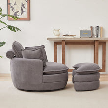Load image into Gallery viewer, 38&quot;W Oversized Swivel Chair with moon storage ottoman for Living Room, Modern Accent Round Loveseat Circle Swivel Barrel Chairs for Bedroom Cuddle Sofa Chair Lounger Armchair, 4 Pillows,CORDUROY
