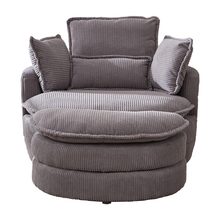 Load image into Gallery viewer, 38&quot;W Oversized Swivel Chair with moon storage ottoman for Living Room, Modern Accent Round Loveseat Circle Swivel Barrel Chairs for Bedroom Cuddle Sofa Chair Lounger Armchair, 4 Pillows,CORDUROY
