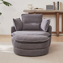 Load image into Gallery viewer, 38&quot;W Oversized Swivel Chair with moon storage ottoman for Living Room, Modern Accent Round Loveseat Circle Swivel Barrel Chairs for Bedroom Cuddle Sofa Chair Lounger Armchair, 4 Pillows,CORDUROY

