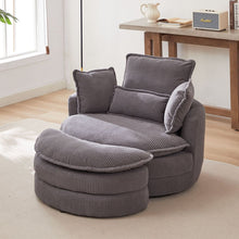 Load image into Gallery viewer, 38&quot;W Oversized Swivel Chair with moon storage ottoman for Living Room, Modern Accent Round Loveseat Circle Swivel Barrel Chairs for Bedroom Cuddle Sofa Chair Lounger Armchair, 4 Pillows,CORDUROY
