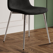 Load image into Gallery viewer, Dining Table Set of 9, 0.32&quot; Thick Tempered Glass Top Dining Table with Metal Legs and Eight Fabric Dining Chairs, Table Size: 62.99&quot; L x 35.43&quot; W x 29.92&quot; H

