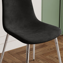 Load image into Gallery viewer, Dining Table Set of 9, 0.32&quot; Thick Tempered Glass Top Dining Table with Metal Legs and Eight Fabric Dining Chairs, Table Size: 62.99&quot; L x 35.43&quot; W x 29.92&quot; H
