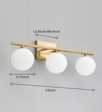 Load image into Gallery viewer, Gold Bathroom Vanity Light Fixtures,3 Lights Brass Milk White Globe

