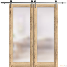 Cargar imagen en el visor de la galería, Planum 2102 Oak Double Barn Door with Frosted Glass and Silver Rail
