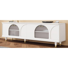 Carregar imagem no visualizador da galeria, Contemporary TV Stand with Adjustable Shelves for TVs Up to 78&quot;, Stylish Media Console with Gold Handles and Arch Fluted Glass Doors, Delicate Entertainment Center for Living Room, White
