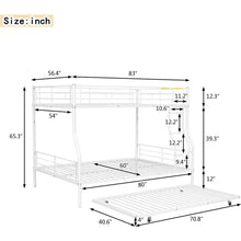 Load image into Gallery viewer, Full XL Over Queen Metal Bunk Bed with Trundle, White
