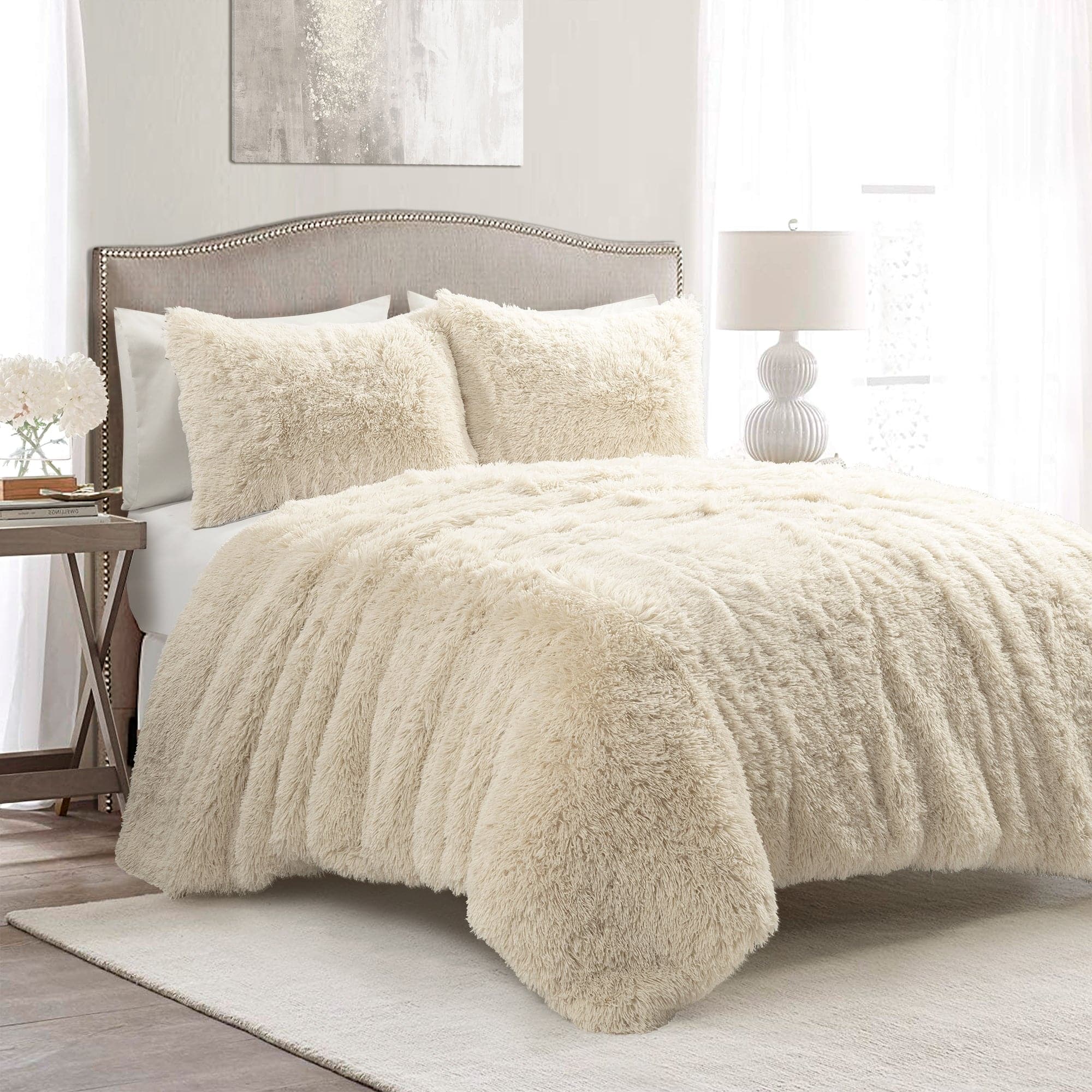 Full/ buy Queen Cleo Ombre Shaggy Faux Fur Comforter with Mat Set Teal Blue