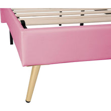 Cargar imagen en el visor de la galería, Full Size Upholstered Bed Frame with LED Lights,Modern Upholstered Princess Bed With Crown Headboard,White+Pink
