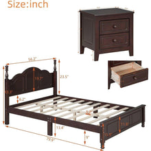 Cargar imagen en el visor de la galería, 3-Pieces Bedroom Sets,Full Size Wood Platform Bed and Two Nightstands-Dark Walnut
