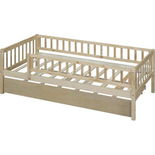Load image into Gallery viewer, Twin Size Wood Daybed with Trundle and Fence Guardrails, Natural
