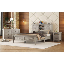 Carregar imagem no visualizador da galeria, 3-Pieces Bedroom Sets Queen Size Farmhouse Platform Bed with Double Sliding Door Storage Headboard and Charging Station, Storage Nightstand and Dresser, Antique Gray
