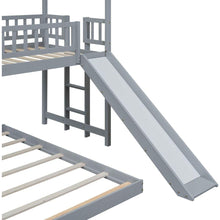 Load image into Gallery viewer, Twin over Full House Bunk Bed with Slide and Built-in Ladder, Full-Length Guardrail, Gray
