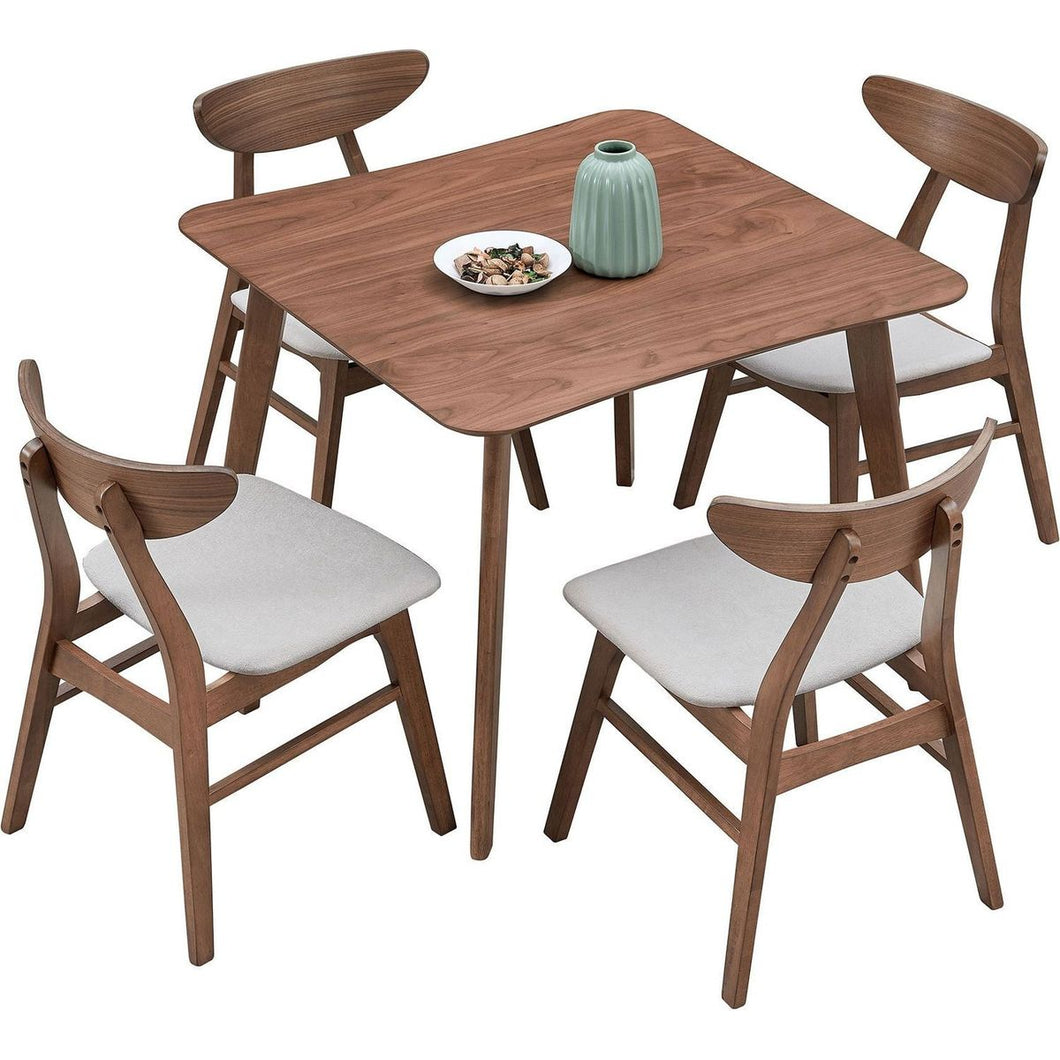 (1 Table with 4 Chairs)Wooden Dining Table Set, Modern Simple Design Square Kitchen Table and Fabric Upholstered Dining Chairs for Dining Room, Kitchen, Saving Space,WALNUT