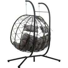 Load image into Gallery viewer, 2 Persons Egg Chair with Stand Indoor Outdoor Swing Chair Patio Wicker Hanging Egg Chair Hanging Basket Chair with Stand for Bedroom Living Room Balcony
