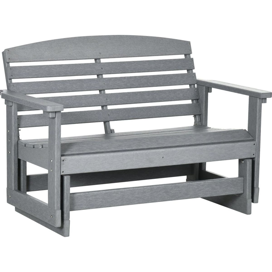 2-Person Outdoor Glider Bench Patio Double Swing Rocking Chair Loveseat w/ Slatted HDPE Frame for Backyard Garden Porch, Light Gray